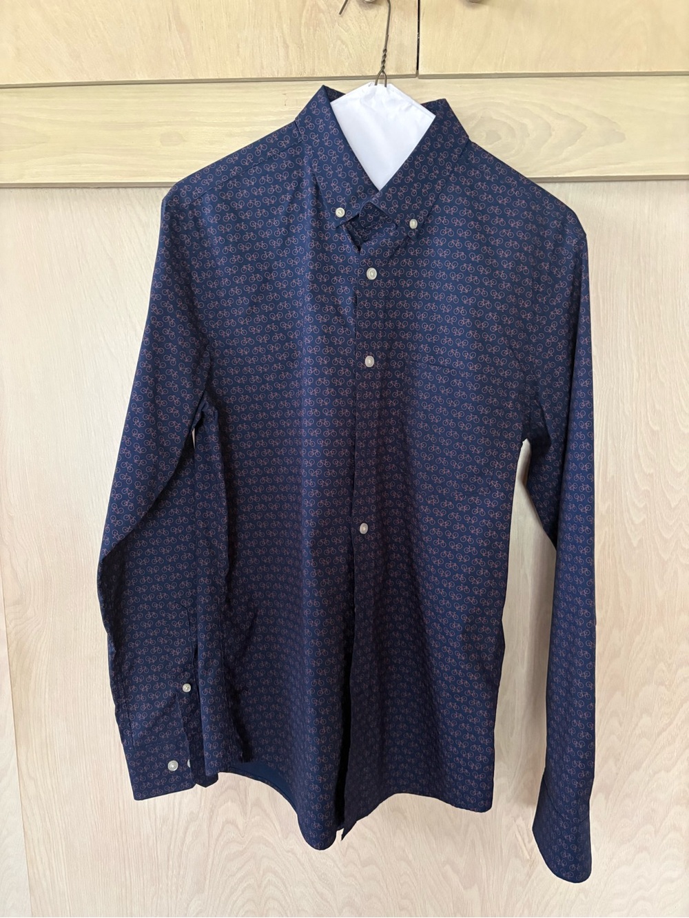 Navy Blue And Red Bicycle Print Long Sleeve Button Down Shirt Banana Republic S